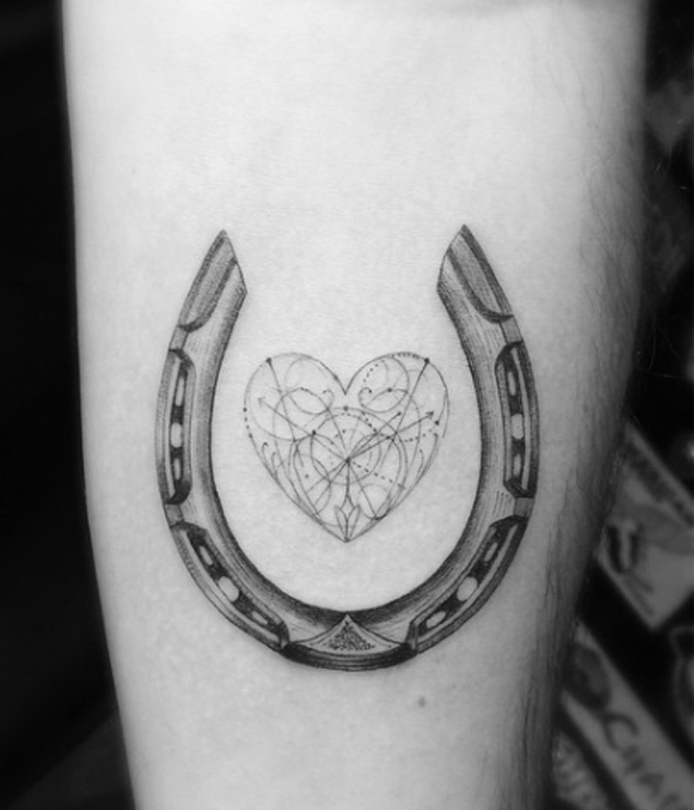 Heart And Horse Shoe Tattoo On Arm