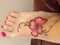 Hibiscus Flower Tattoo On Girl Right Foot