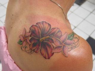 Hibiscus Flowers Tattoo On Right Back Shoulder