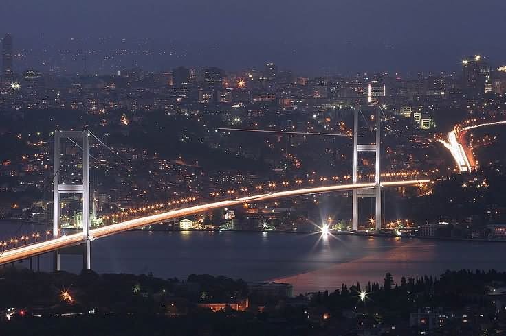 Incredible Night View Image Of The Bosphorus Bridge