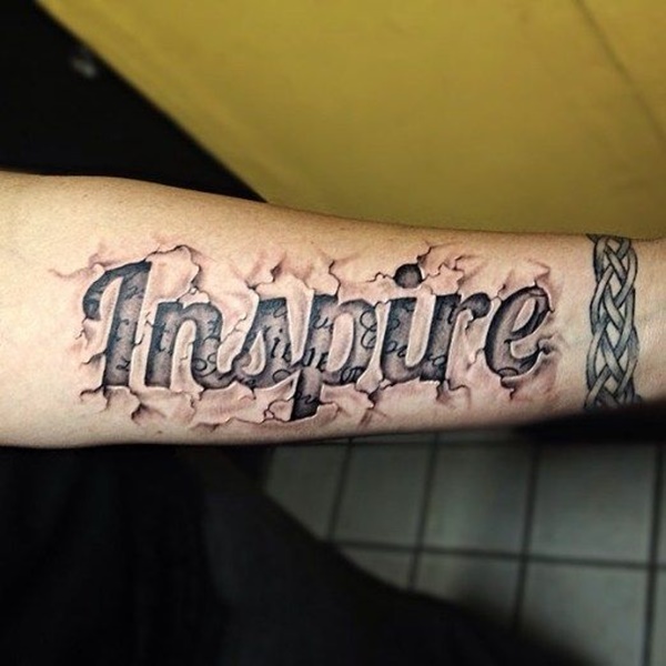 Inspire Word Tattoo On Forearm