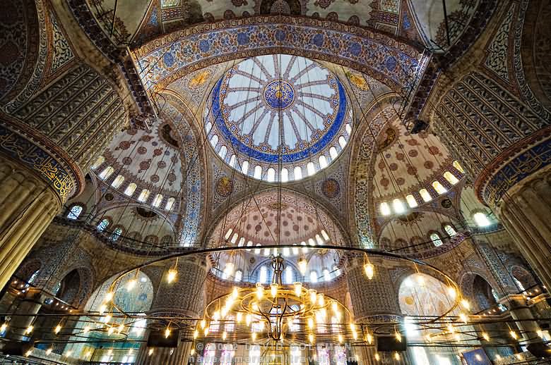 Interior View Of The Blue Mosque In Istanbul, Turkey