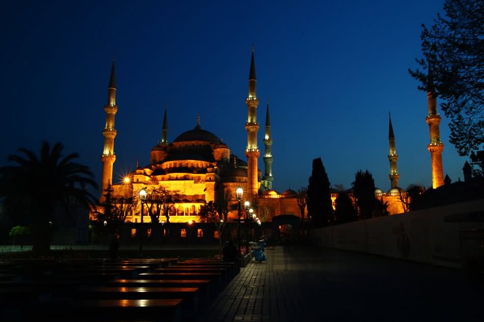 Istanbul Blue Mosque Lit Up At Night