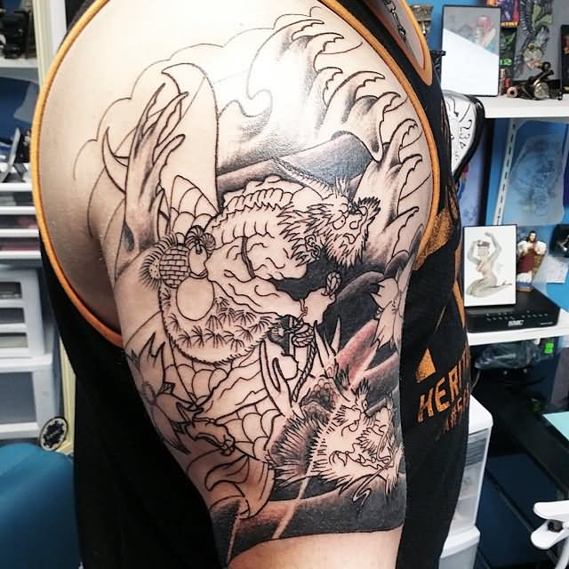 Japanese Dragon Tattoo On Half Sleeve