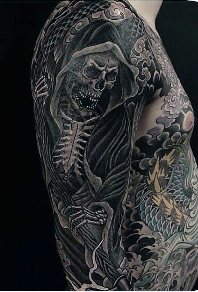 Japanese Skeleton Half Sleeve Tattoo For Men