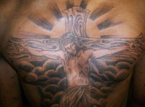 Jesus On Cross Tattoo On Man Chest