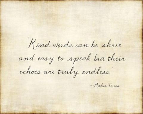 Kind words can be short and easy to speak, but their echoes are truly endless.  - Mother Teresa
