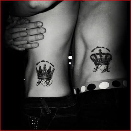 King And Queen Crown Tattoo Design For Side Rib