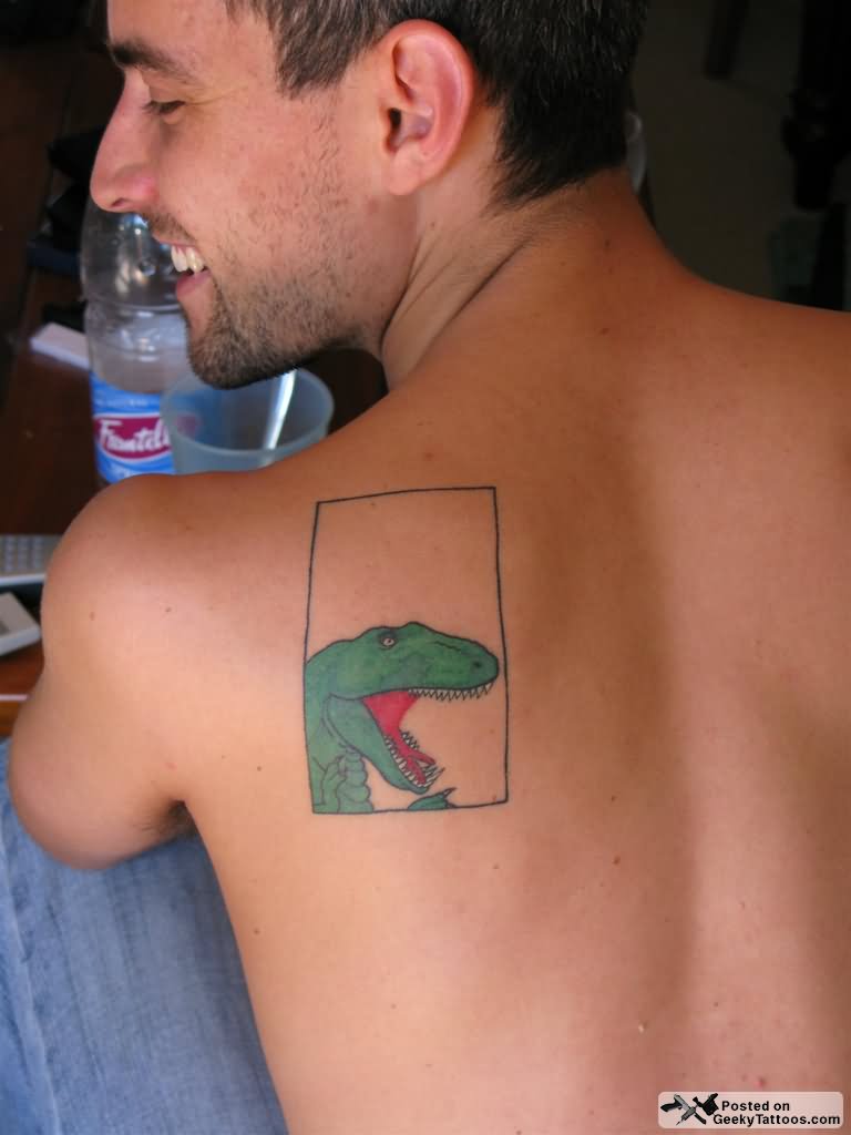 Left Back Shoulder Dinosaur Head Tattoo