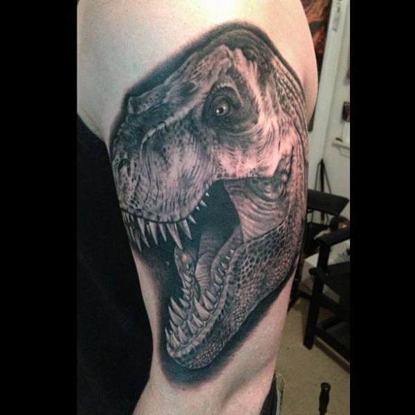 Left Shoulder Dinosaur Head Tattoo