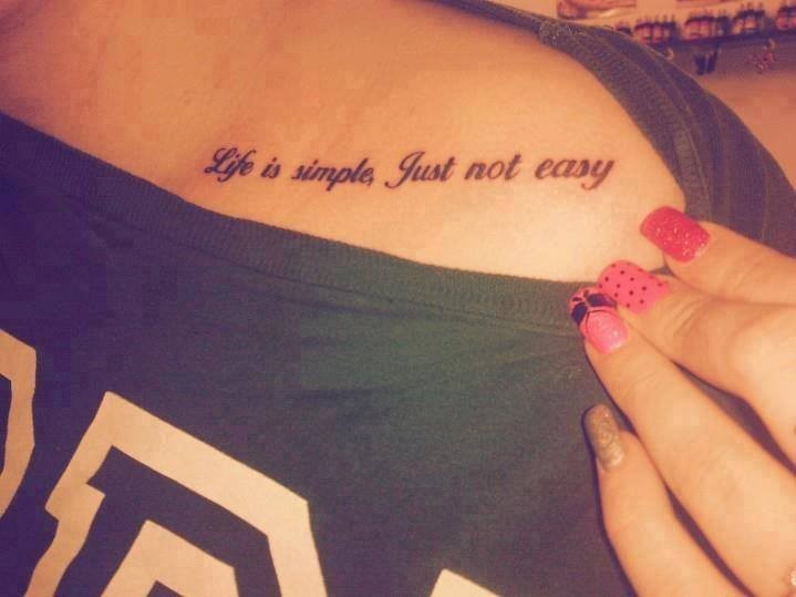 Life Is Simple Just Not Easy Quote Tattoo On Shoulder
