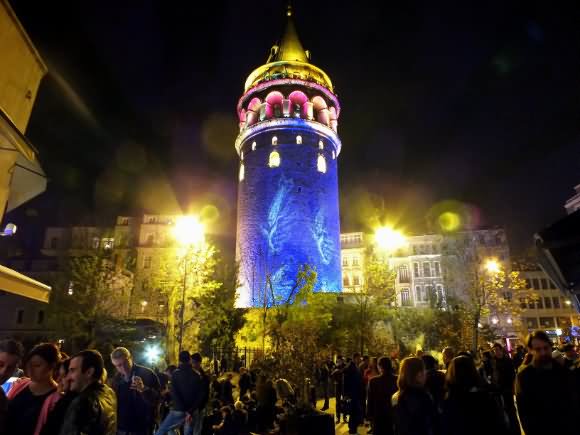 Light Show At The Galata Tower During Night