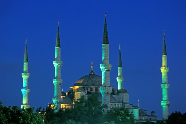 Majestic Blue Mosque In Istanbul, Turkey During Night Time