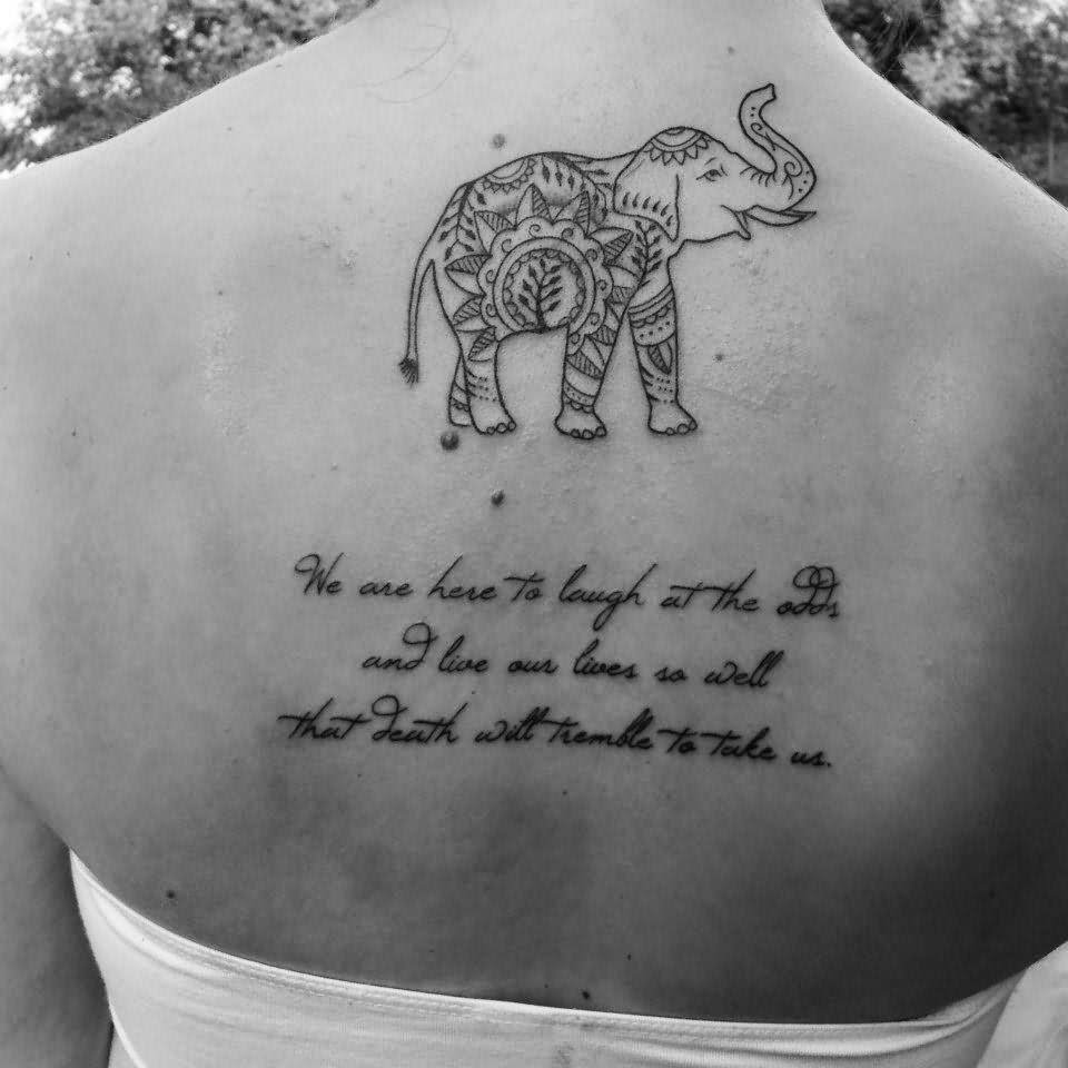 Mandala Elephant Trunk Up Tattoo On Upper Back
