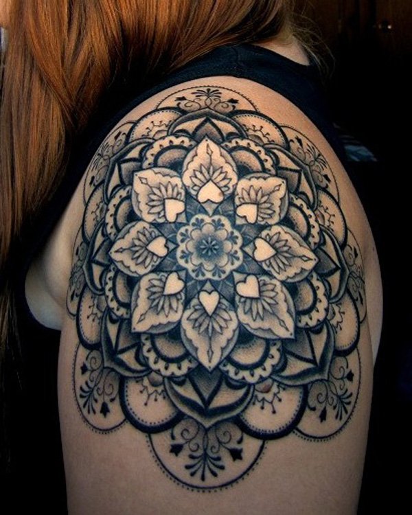 Mandala Flower Tattoo On Girl Left Shoulder