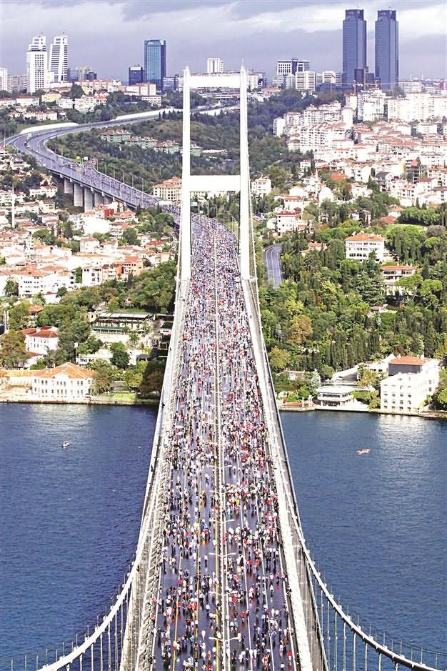 Marathon Run On The Bosphorus Bridge In Istanbul