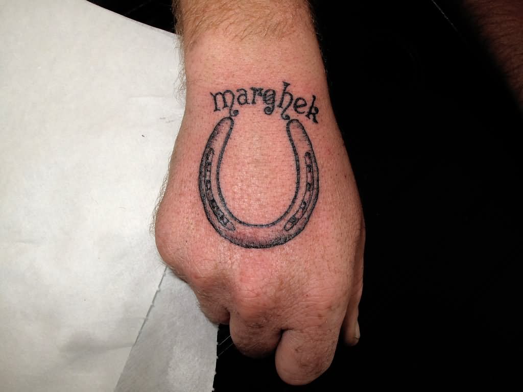 Marghek Horseshoe Tattoo On Right Hand