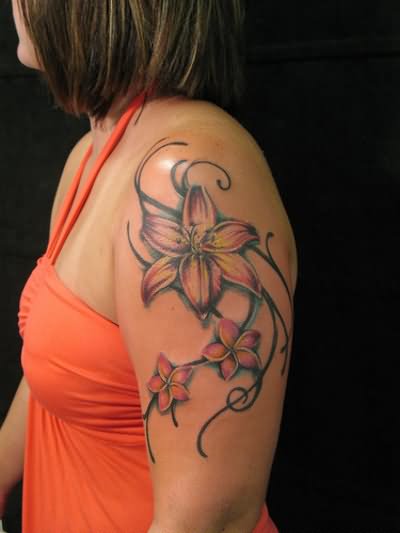 Nice Flowers Tattoos On Left Shoulder