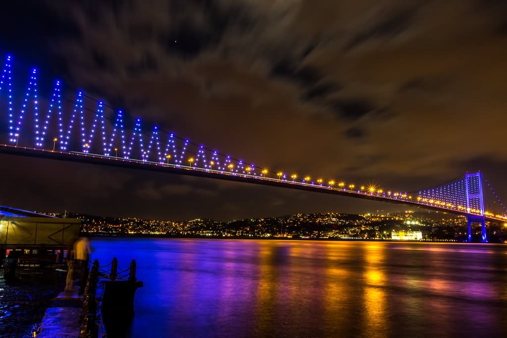 Night Lights Water Reflection Of The Bosphorus Bridge
