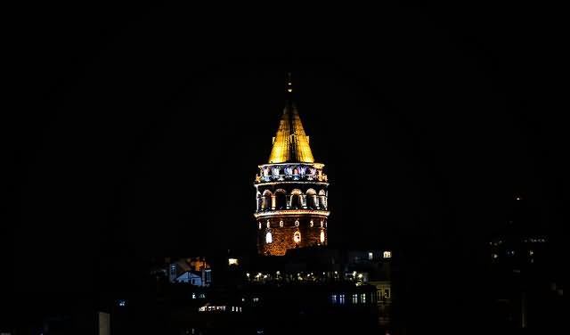 Night Picture Of Galata Tower In Istanbul