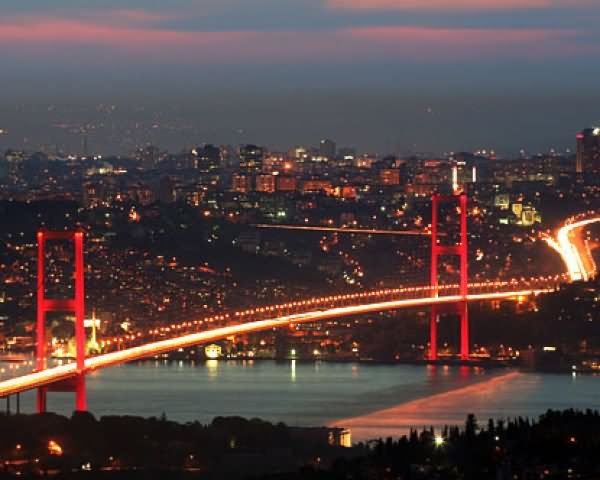 Night View Of Bosphorus Bridge  In Istanbul