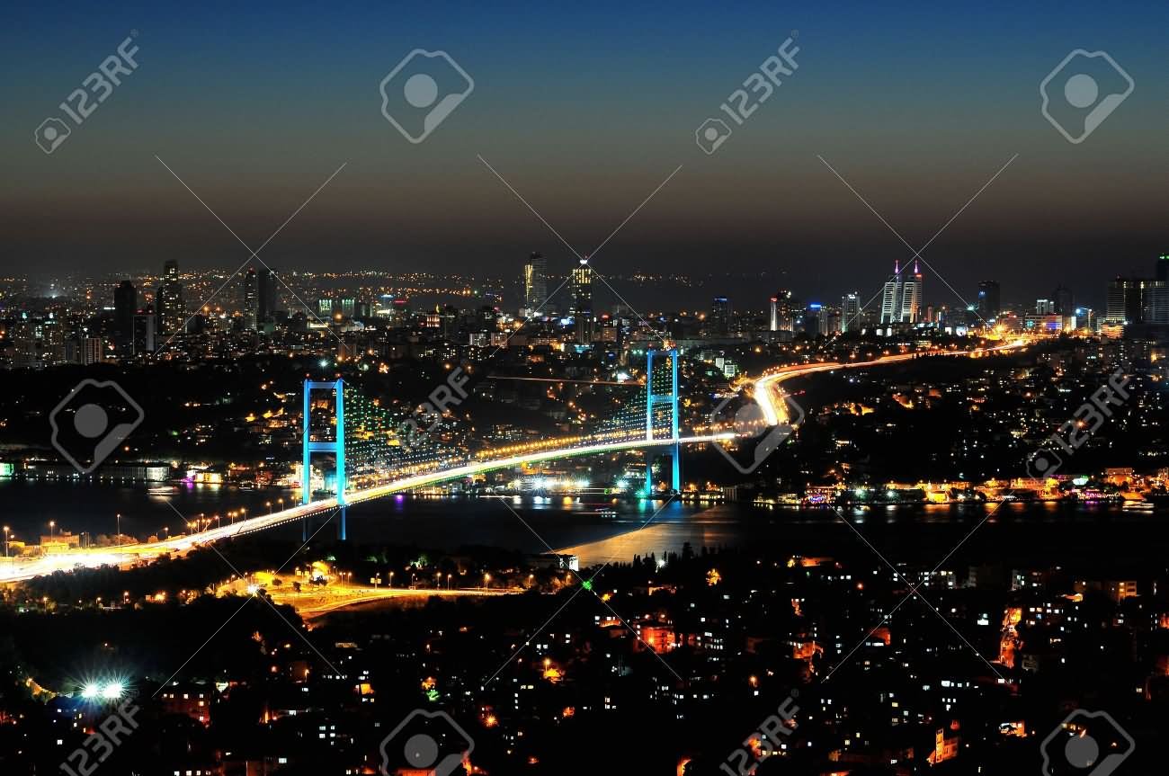 Night View Of The Bosphorus Bridge And Istanbul