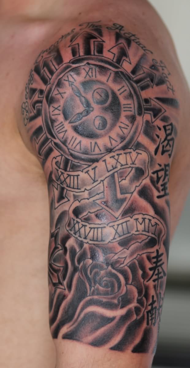 Numeral Banners And Half Sleeve Tattoo For Men