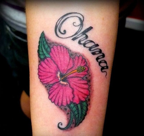 Ohana - Cool Hibiscus Flower Tattoo Design For Sleeve
