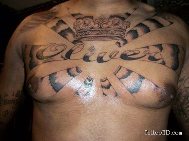 Oliver - Crown With Clouds Tattoo On Man Chest