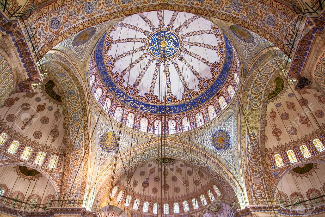Ornamental Interior Of The Blue Mosque, Istanbul