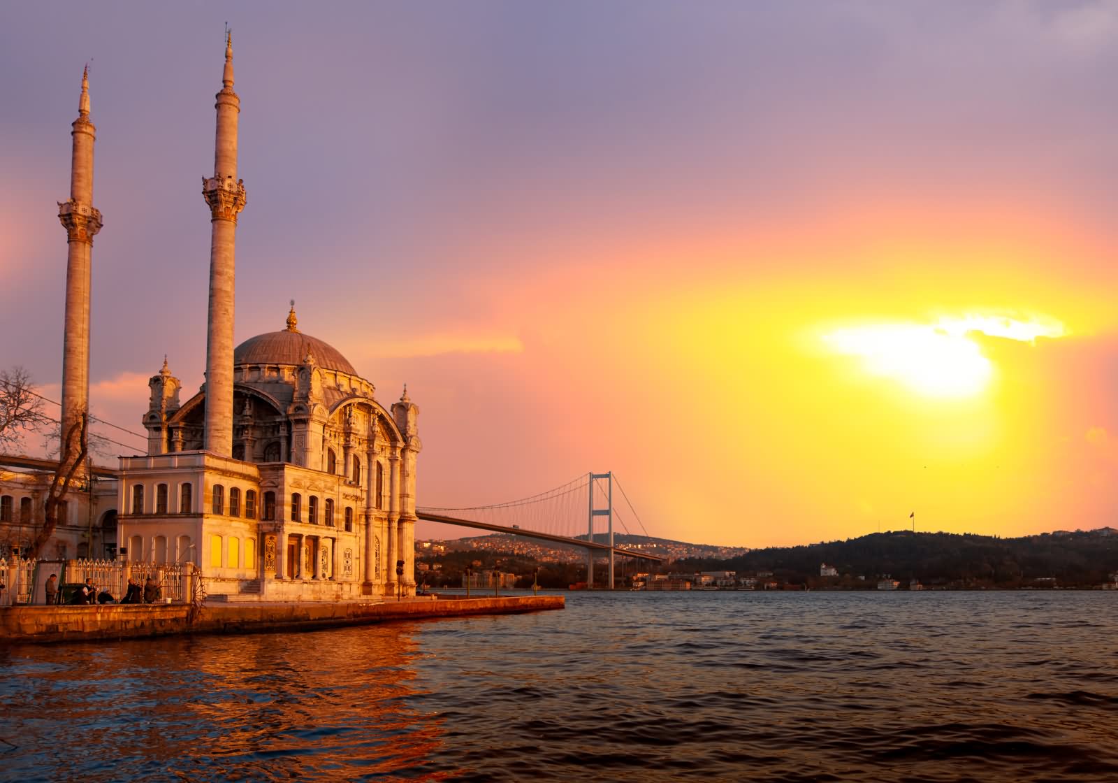 Ortakoy Mosque And Bosphorus Bridge During Sunset