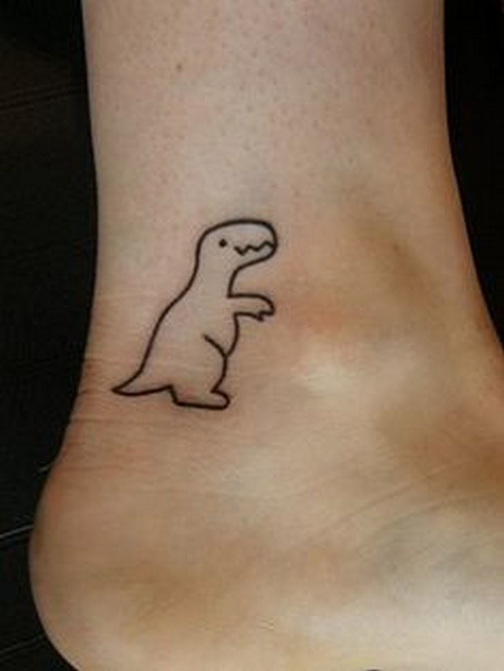 Outline Dinosaur Tattoo On Ankle