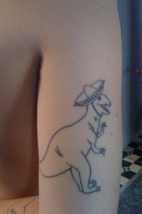 Outline Dinosaur Tattoo On Bicep