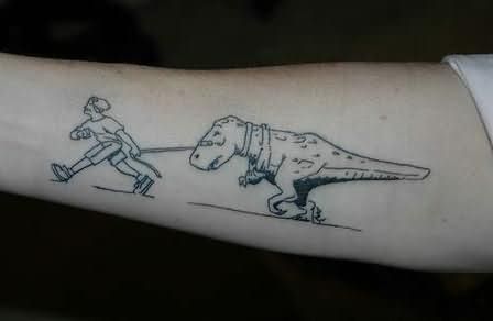 Outline Dinosaur Tattoo On Right Forearm