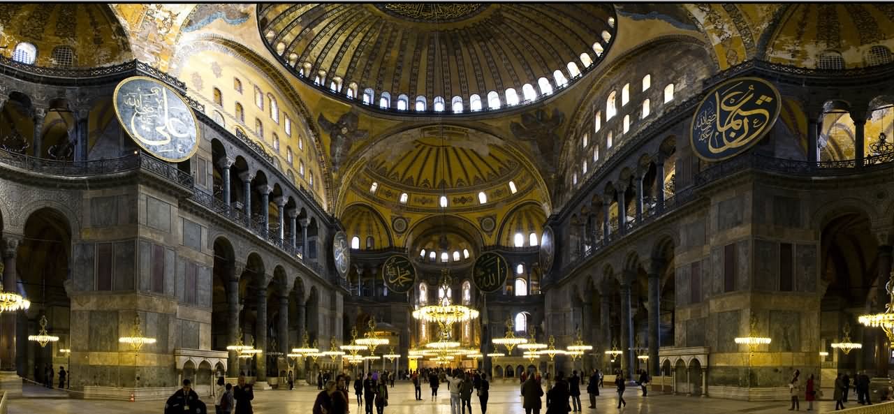 Panorama View Of The Interior Of Hagia Sophia