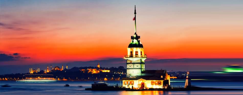 Panorama View Of The Maiden's Tower In Istanbul