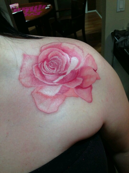 Pink Watercolor Rose Tattoo Design For Shoulder