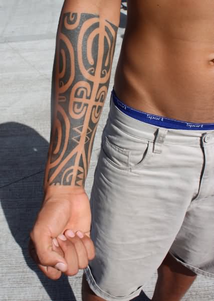 Polynesian Tattoo On Right Forearm