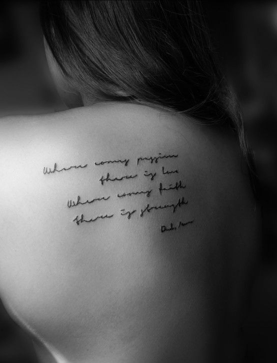 Quote Tattoo On Girl Left Back Shoulder
