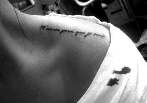 Quote Tattoo On Girl Left Shoulder