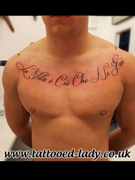 Quote Tattoo On Man Chest