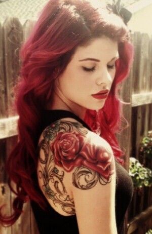 Red Flowers Shoulder Tattoo