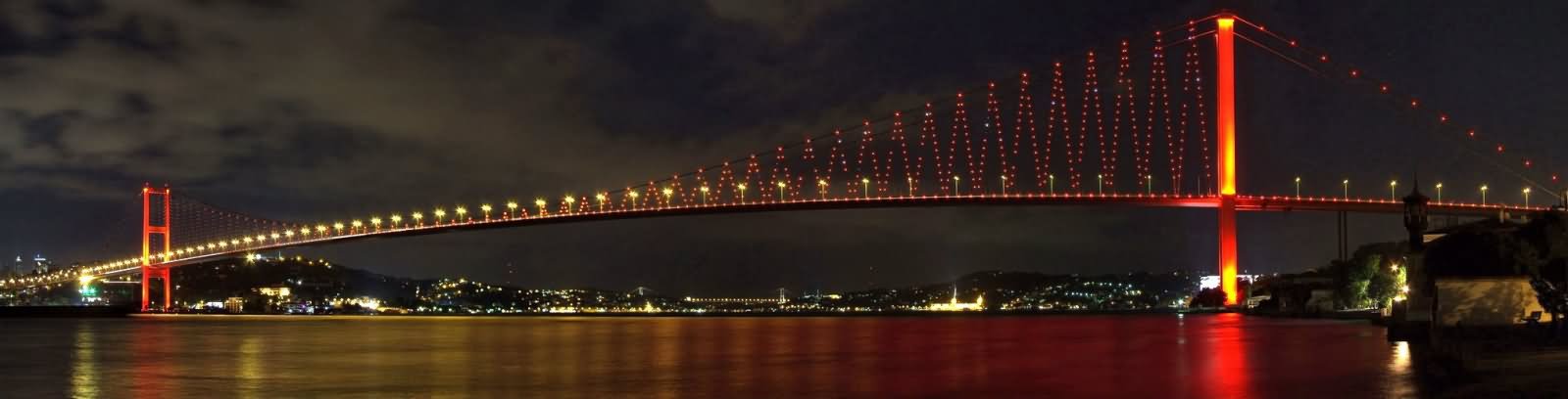 Red Lights On The Bosphorus Bridge At Night