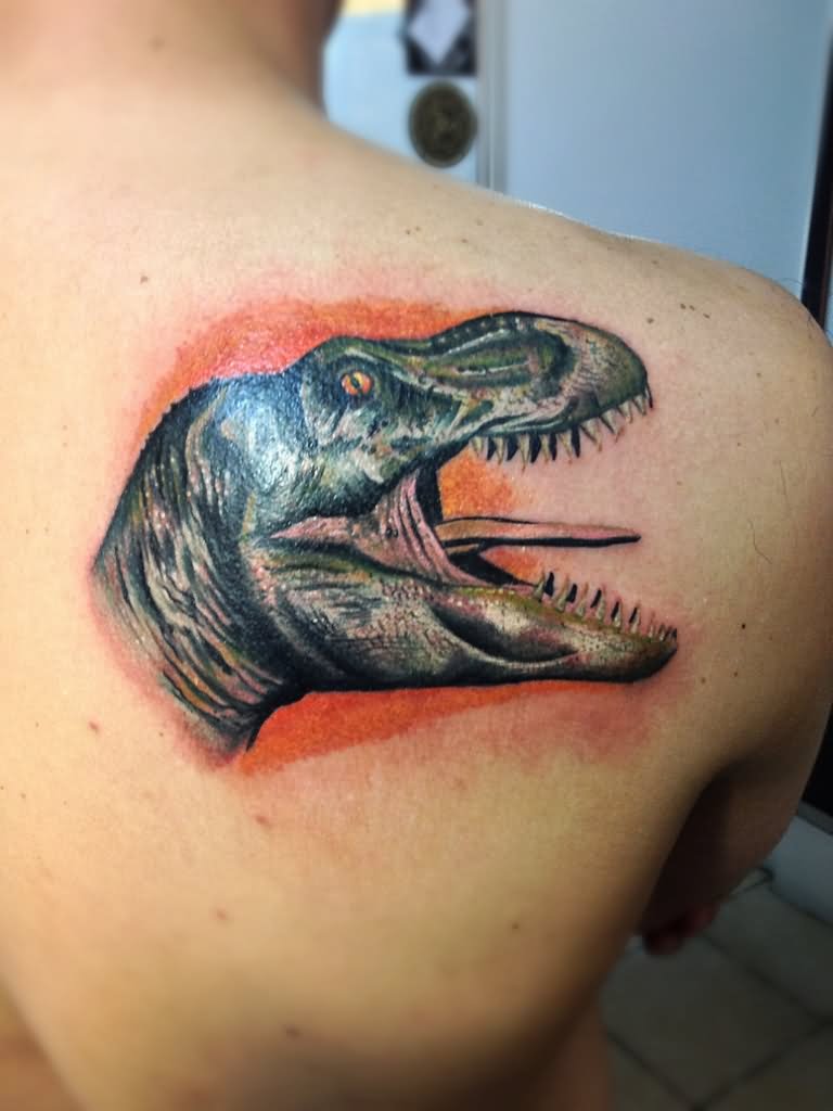Right Back Shoulder Dinosaur Head Tattoo