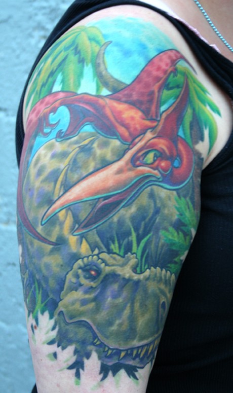 Right Half Sleeve Dinosaur Tattoo