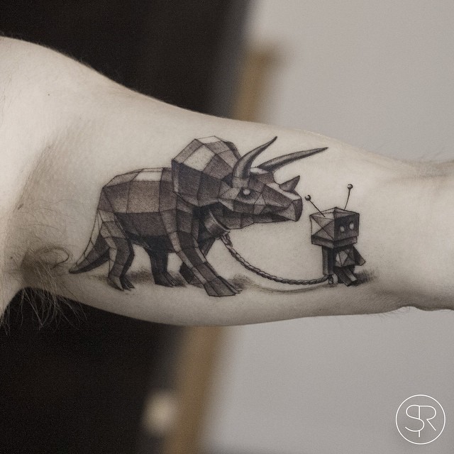 Robot And Pet Dinosaur Tattoo by Sven Rayen