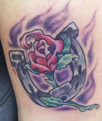 Rose Bug And Horseshoe Tattoo