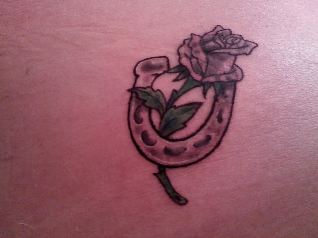 Rose Flower Bud And Horseshoe Tattoo