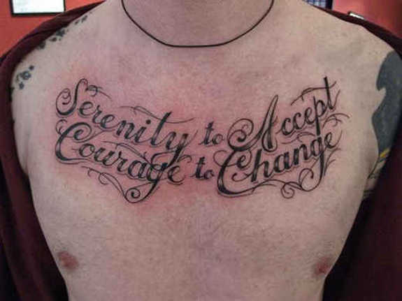 Serenity To Accept Courage To Change Quote Tattoo On Man Chest