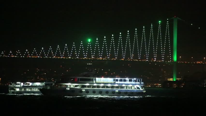 Ships Passing From The Bosphorus Bridge At Night